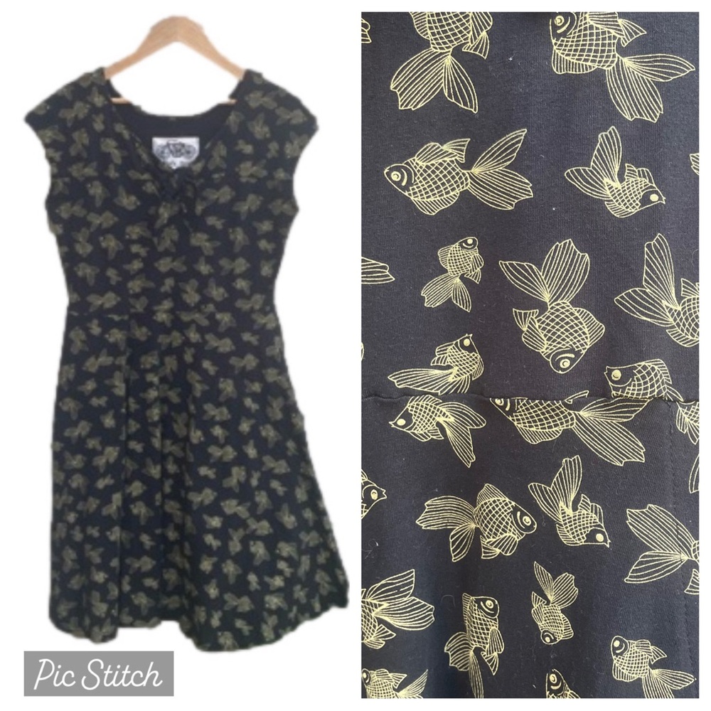 Effie's Heart Black Dress with Yellow Fish Print
